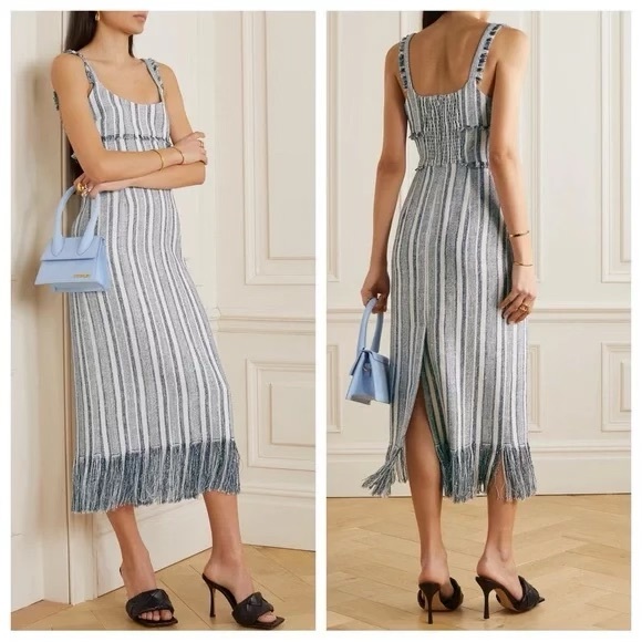 La Ligne “Jordan Dress” size 0, blue and white stripes with fringe! - Picture 5 of 11